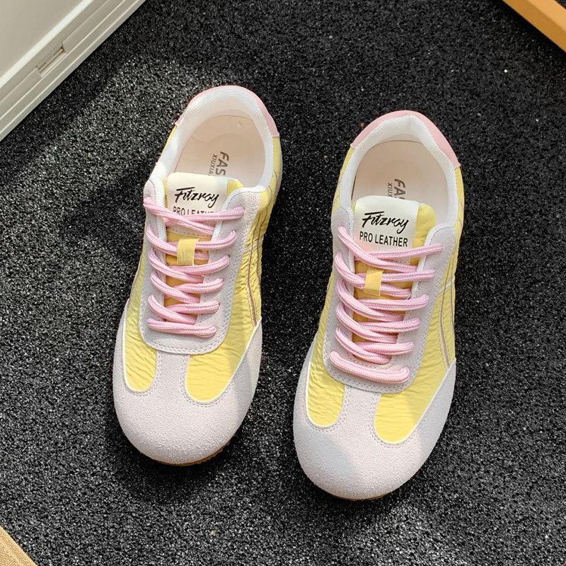 Retro lace-up casual sports shoes women's 2025 spring new versatile flat-bottomed Dexun Forrest Gump shoes color matching white shoes
