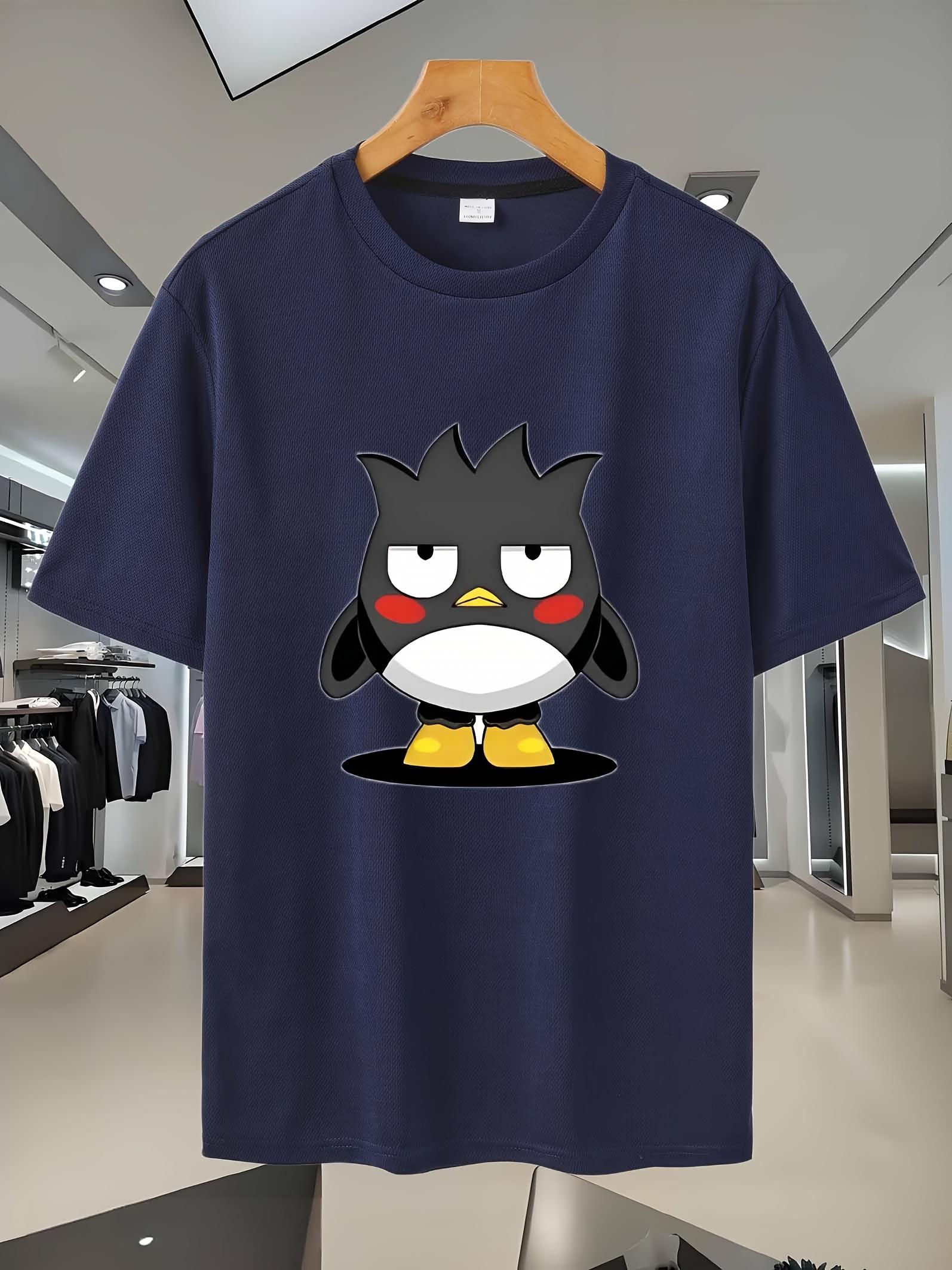6E Sporty Casual Short Sleeve T-shirt with Cartoon Penguin Graphic Print - Breathable Mesh Fabric XXL