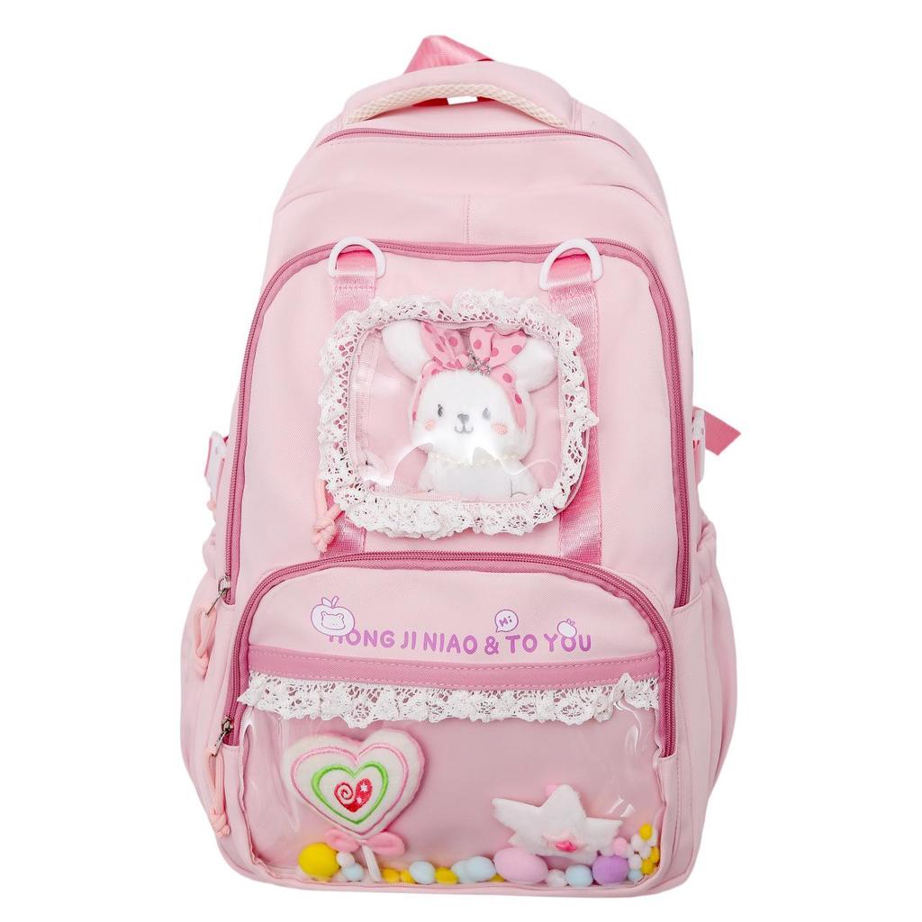 Süßer Farbblock Ita Rucksack für Junior- und Highschool-Mädchen - Transparent, Großes Fassungsvermögen, Dekompressionsdesign, Ins-Stil