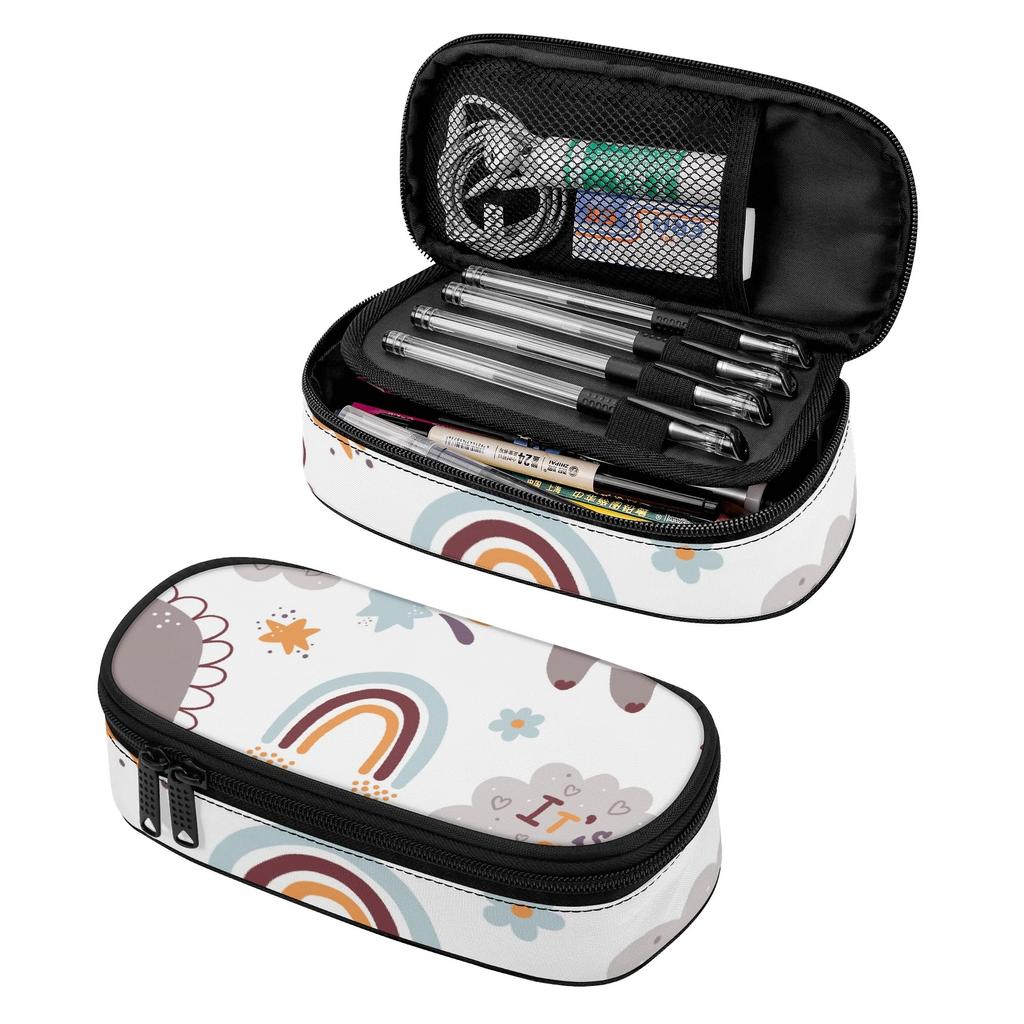 Pencil Bag Large Capacity Strong Polyester Fabric Secure Zipper with Main Compartment Mesh Pocket and Pen Slots for Everyday Study