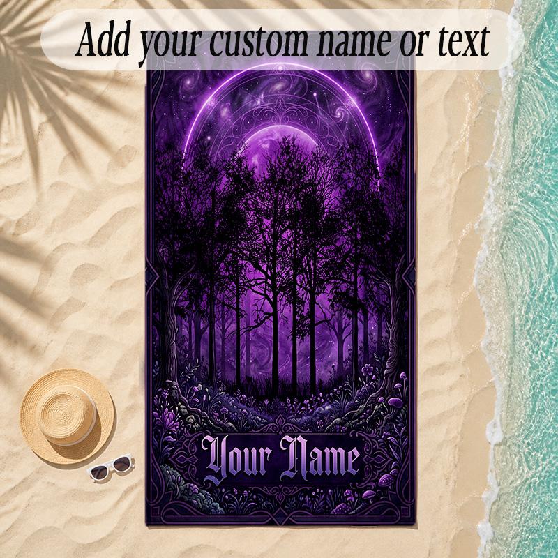 Forest Theme Soft Beach Towel Personalized Custom Name Text Towel Portable for Beach Pool Travel