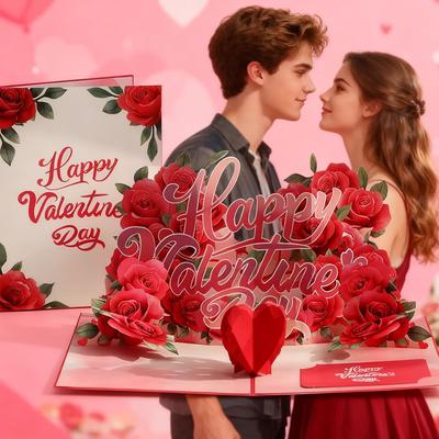 3d Romantic Rose Love Valentine's Day Card New Pop Up Greeting Card Folding Card Anniversary Commemorative Card Surprise Gift