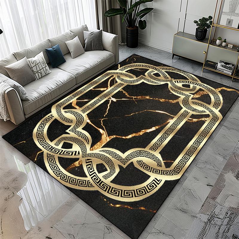

European Golden Stripes Carpet Living Room Luxury Decoration Sofa Area Large Rugs Modern Bedroom Short Velvet Non-slip Floor Mat 60*90cm