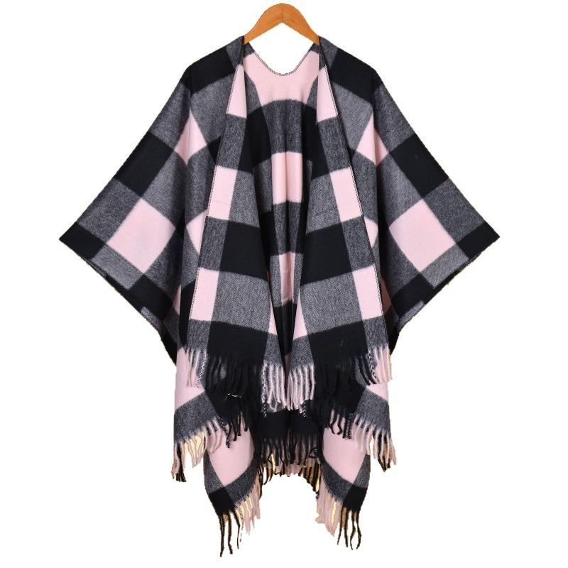 New women's scarf autumn and winter jacquard fringed plaid shawl cape simple travel photo cape