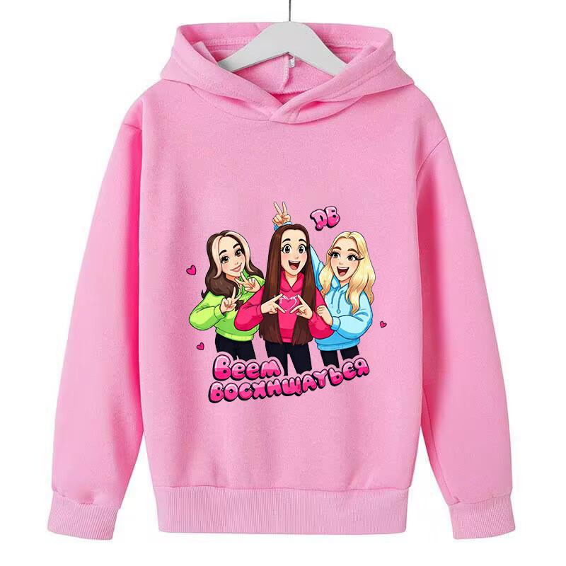 

Kids Girls Double Bubble Cartoon Printed Long Sleeves Outerwear Casual Hoodies 100cm розовый