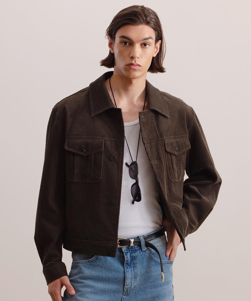 Veiyd Corduroy Diagonal Trucker Jacket Deep Khaki
