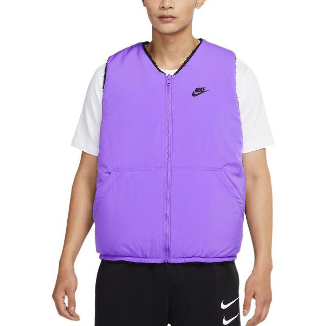 Men's Vest Nike Brand Logo Print Patch Pocket Detail Reversible Fleece Lined Vest Men's Purple