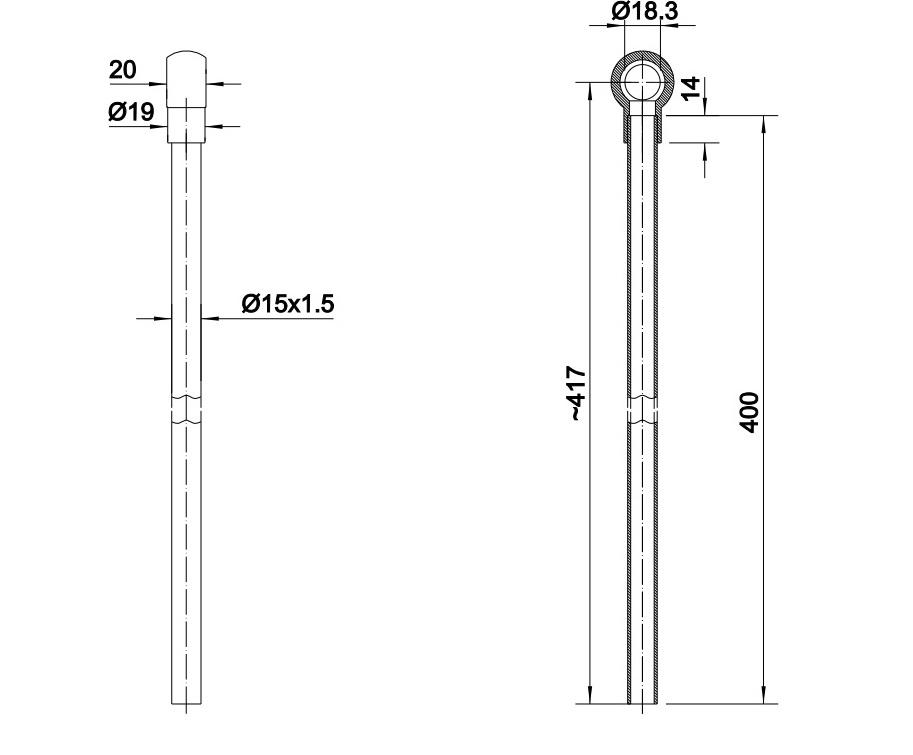 Straight Pipe FI-15 with Eyelet 18mm, Length 400mm HYDRAL