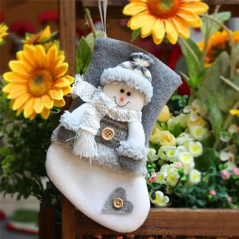 Small Christmas Stockings Socks Plush Elk Snowman Xmas Tree Ornaments Xmas Decoration for Home New Year Navidad Candy Gift Bags