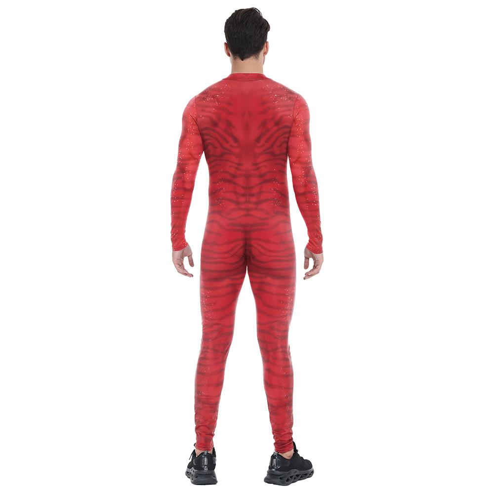 Adult Men Water Elf Monster Movie Role Playing Jumpsuit Onesie Halloween Digital Print Leggings Suit Tights for Party Costume