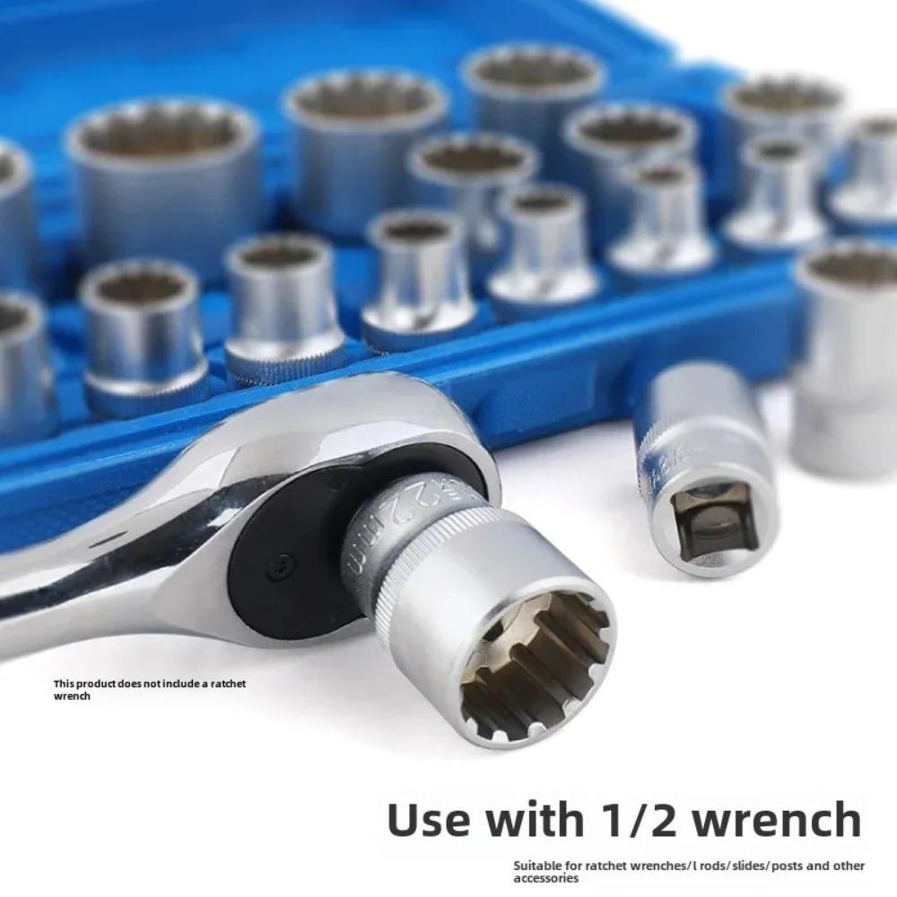 19 Pcs 8-32mm Spline Socket Set Metric Socket Wrench Set 12 Point Socket Set  Repair Tool