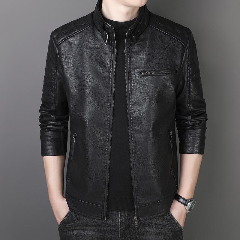 

Мужская мотоциклетная куртка из ПУ кожи - Повседневная верхняя одежда со стойкой воротником для весны и осени 4XL