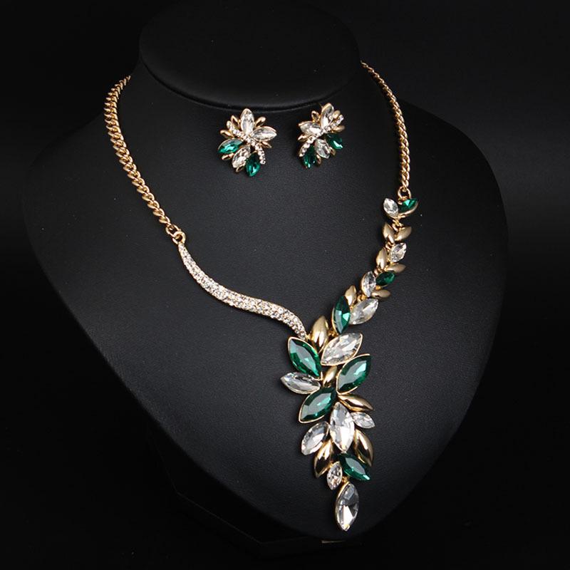 Simple Rhinestone Gemstone Necklace Earrings Set Banquet Dress Women'S Fashion Accessories