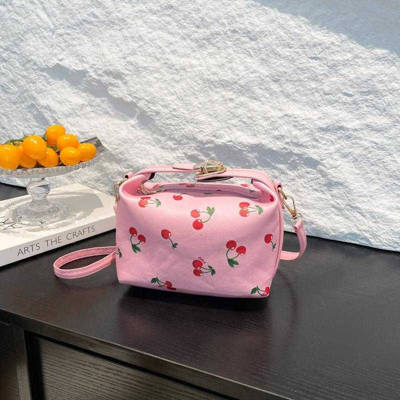 2025 Fashion Underarm Bag Cherry Print Single Shoulder Diagonal Span Portable Shell Bag Casual Simple Large Capacity Small Square Bag