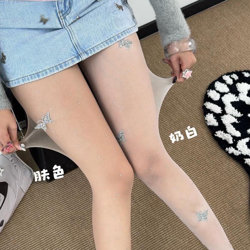 Sweet 3D Butterfly Diamond Stockings Spring New Y2K Spicy Girl Girl Pantyhose Jk Lolita Cute Skirt Accessories Stockings