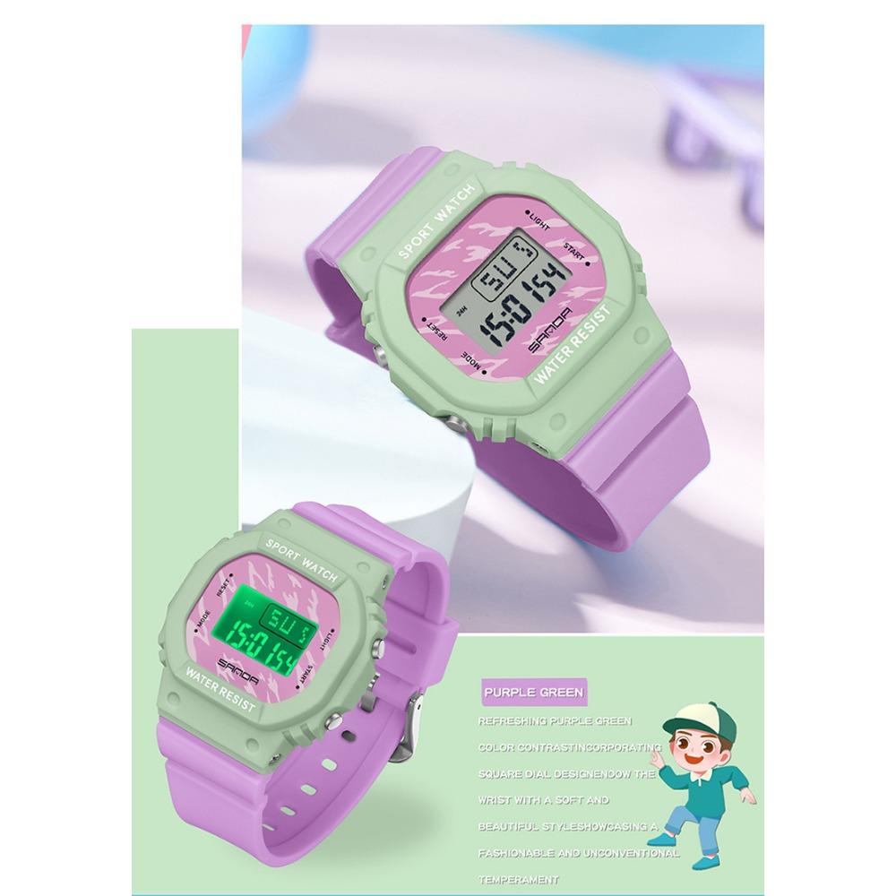 SANDA Square Electronic Watch Colourful Creative Personality Candy Colour Waterproof Alarm Clock Electronic Watch