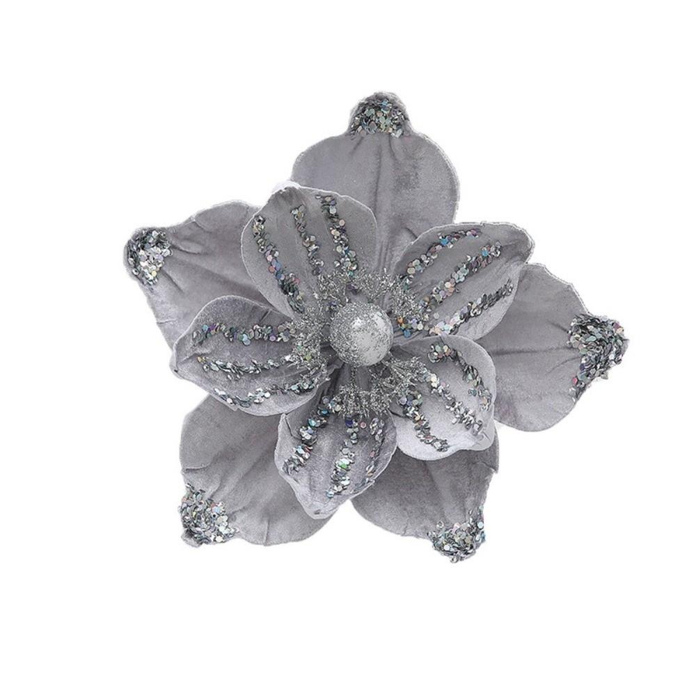 Sequin Artificial Poinsettia Glitter Flower 21cm 3D Simulation Magnolia  Wedding Party Decoration
