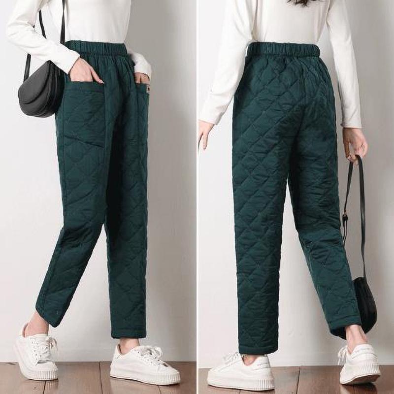 Dame Vinter Dunbukser Tykke Termiske Hverdagsbukser Snøring Elastisk Midje Joggebukse