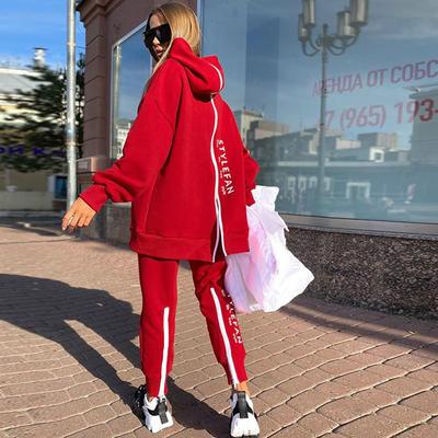 Women Fashion Sweatsuits Tracksuit Jogging Suit Streetwear Running Sportswear Zipper Long Hoodies Long Pant Two Pice Set