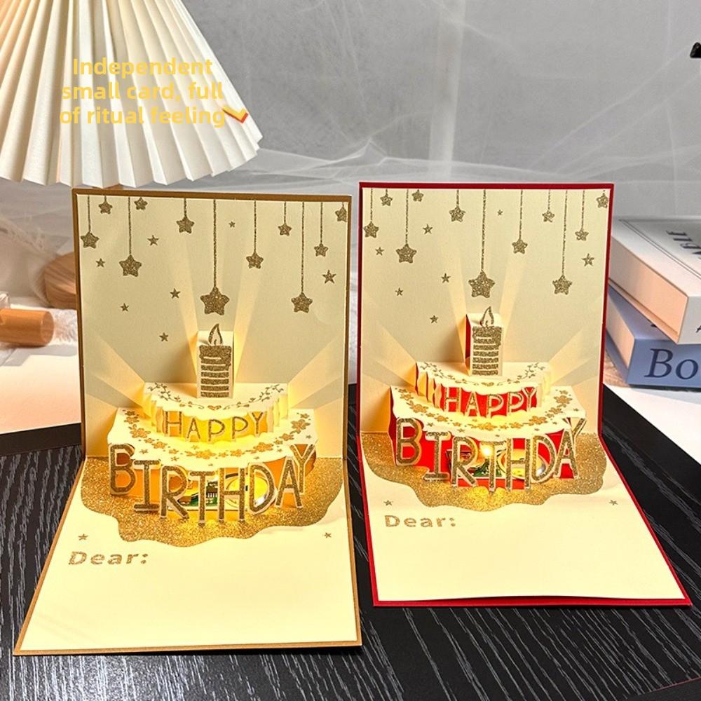 Folding Type Birthday Card 3D Light Greeting Cards New Gift Message Cards  Birthday Party Supplies