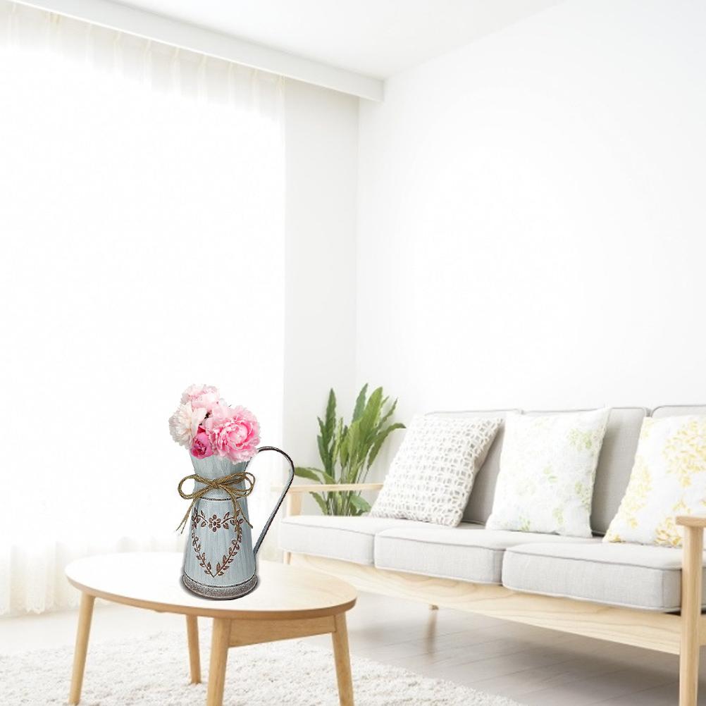 Vintage Flower Vase Iron Art Flower Pot Rustic Flower Bucket for Balcony Living Room Table Decoration