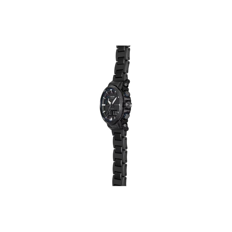 CASIO 100 meters waterproof solar movement stainless steel case solar Quartz resin stainless steel composite strap men's watch black dial PRW-61FC-1JF