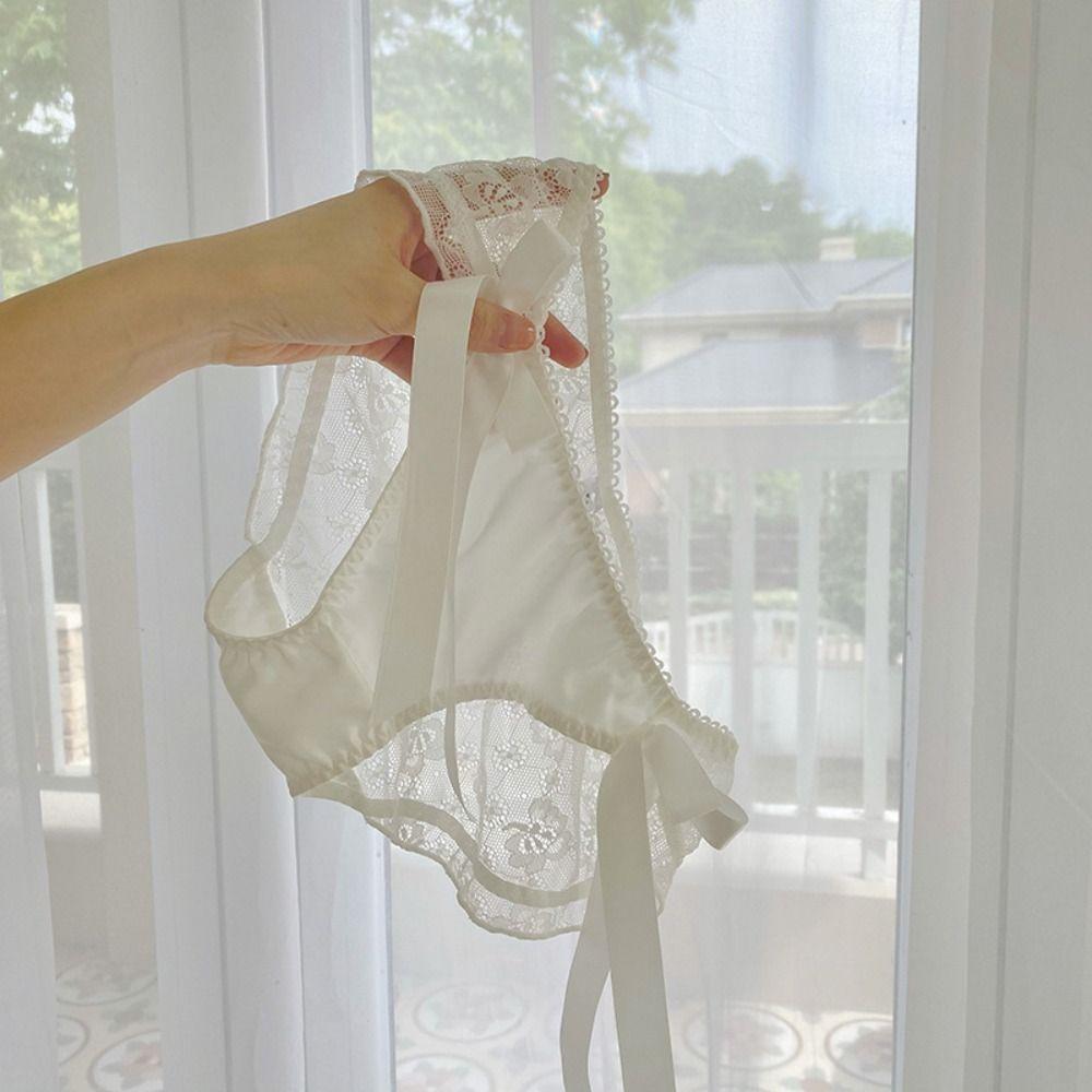 Solid Color Low-Waist Panties Ribbon Women Briefs Thin Lace Bow Underwear  Girl
