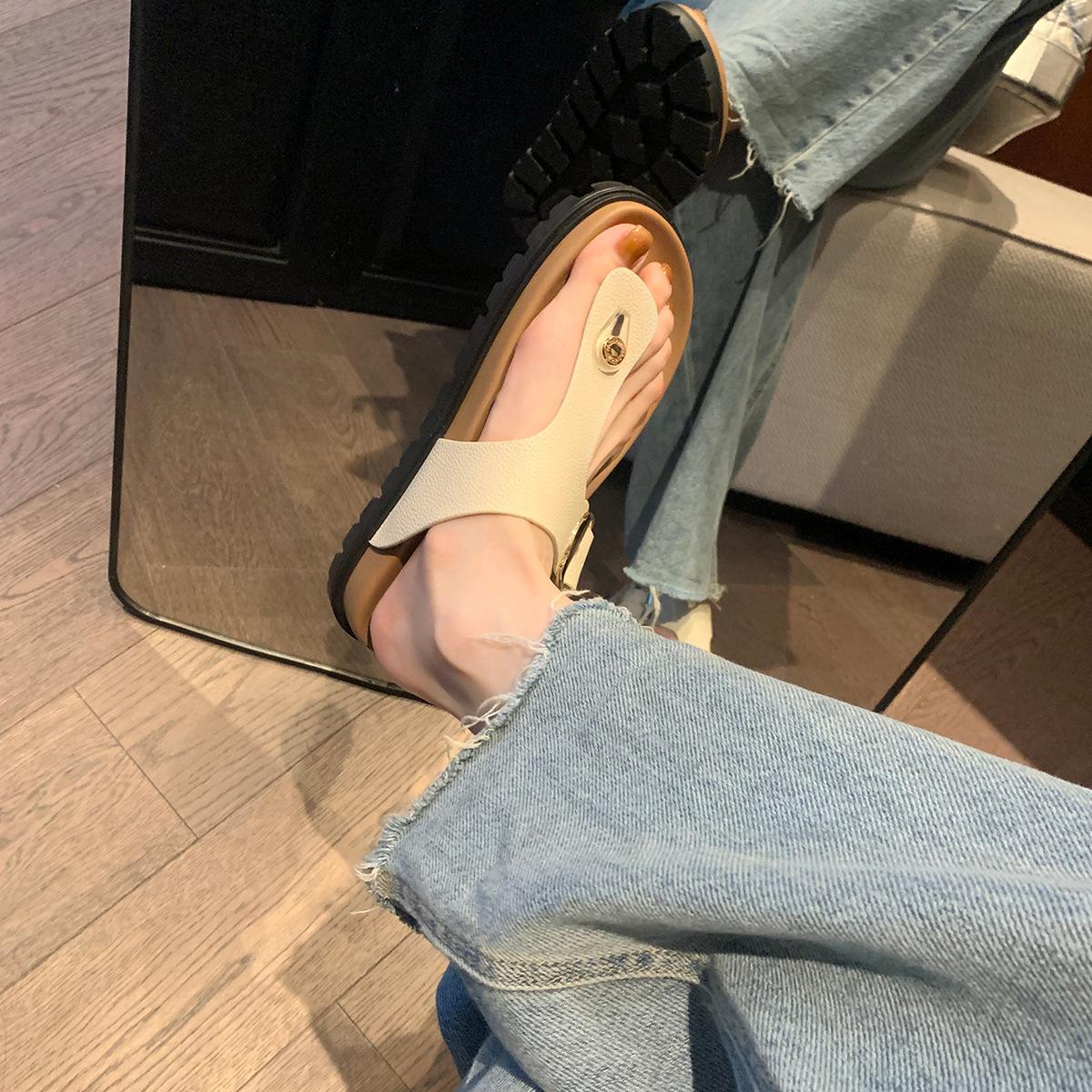 

Thick-soled flip-flops shoes women s summer one-word buckle casual pinch foot flat sandals 40 белый