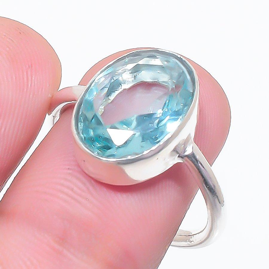 Swiss Blue Topaz Gemstone 925 Sterling Silver Jewelry Ring Size 7