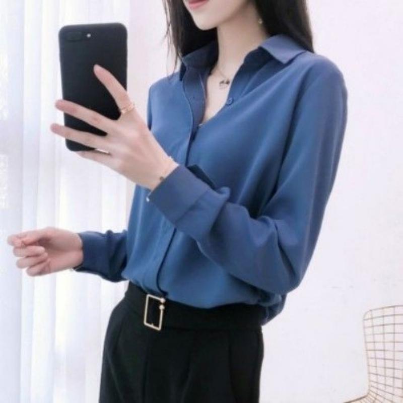 Elegant Fashion Turn-down Collar Button Thin Blouses Spring Autumn Patchwork Color Women's Clothing Slim Open Stitch Shirts