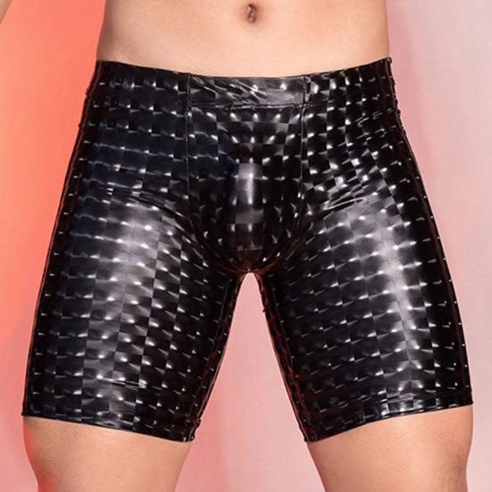 Herren Kunstleder Unterwäsche Mid-rise 3D U-konvexen Schlange Leopard Print Shorts Höschen Stretchy Skinny
