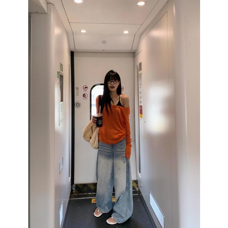 Summer Thin Long-sleeved Sun Protection Cover-up T-shirt Women's Loose Casual Off-shoulder New Top