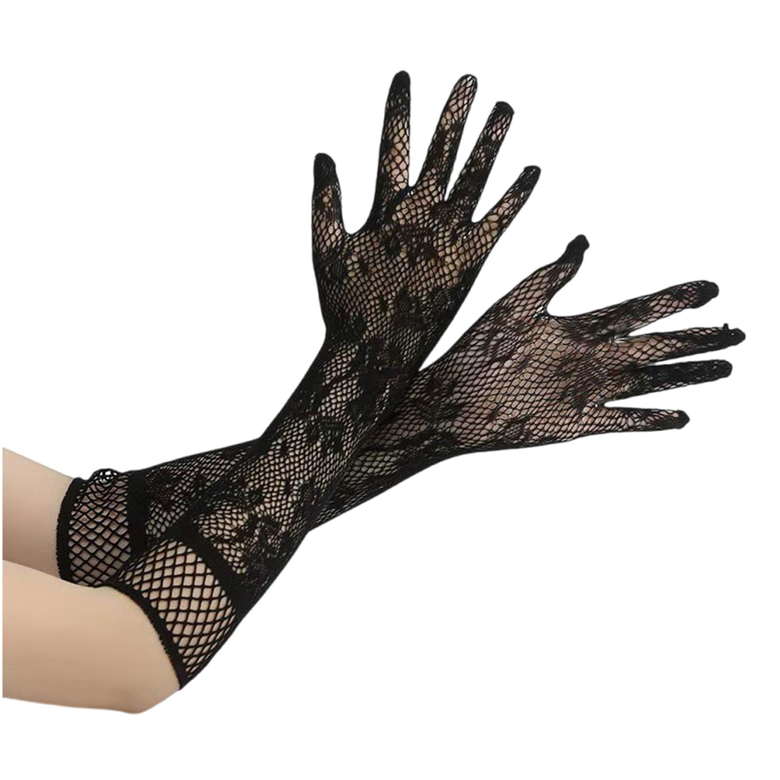 

Элегантные дышащие кружевные перчатки для женщин, мягкие эластичные нейлоновые нарукавники для формального мероприятия, вечерней вечеринки, платьев чёрный