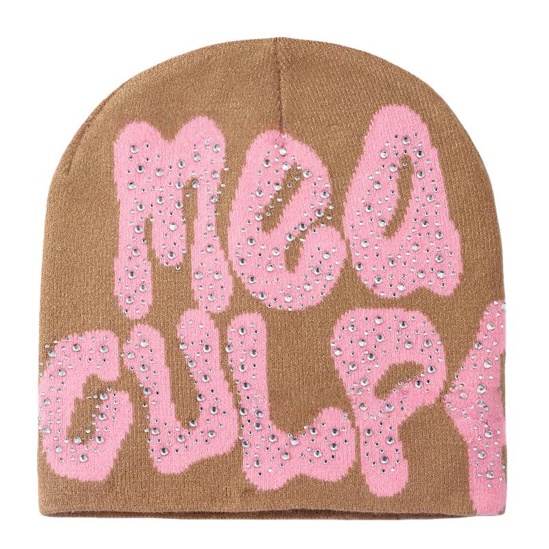 Women's Winter Rhinestone Knit Jacquard Hat - Stylish Warm Outdoor Head Wrap