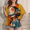 Plus Size Women's T-Shirt Summer Casual Round Neck Short Sleeve Top Fashion Girl Pattern Print Outdoor Loose Oversized Clothing