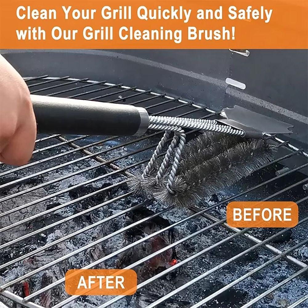 1Pcs Stainless Steel Bristle Cleaner Brush with Deluxe Handle BBQ Tool Grill Brush and Scraper