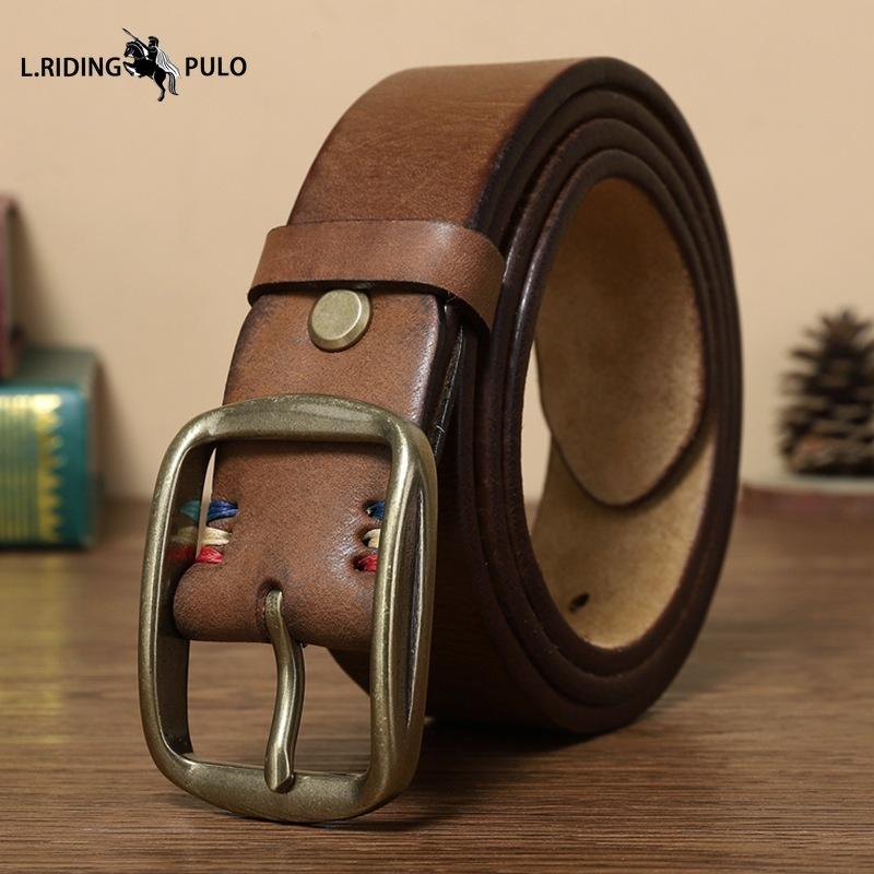 Pure Copper Pin Buckle Belt Men's Genuine Leather First Layer Cowhide Retro Casual Trend All-match Youth Jeans Belt