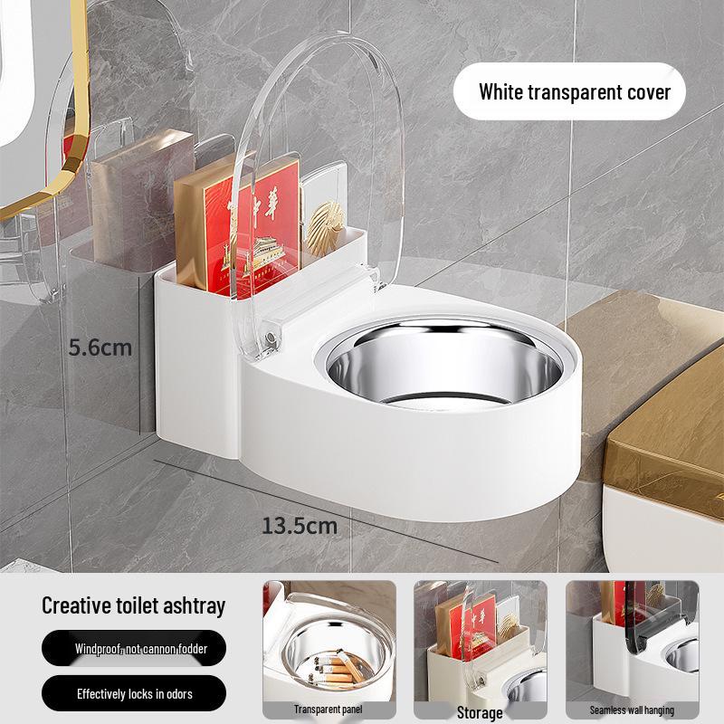 Wall-Mounted Ashtray with Lid and Phone Storage Box for Bathroom or Bedroom