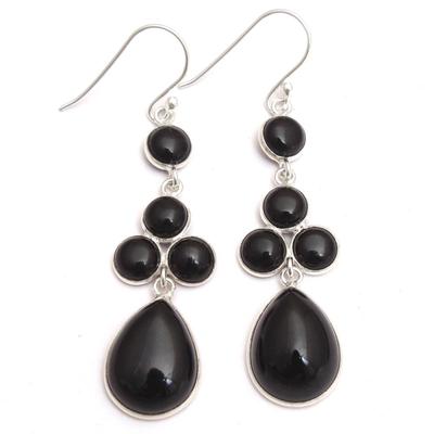Onyx noir, Boucle d'oreille en pierre de lune, Bijoux en argent, Boucle d'oreille faite à la main, Bijoux en pierres précieuses, Boucle d'oreille Dangle