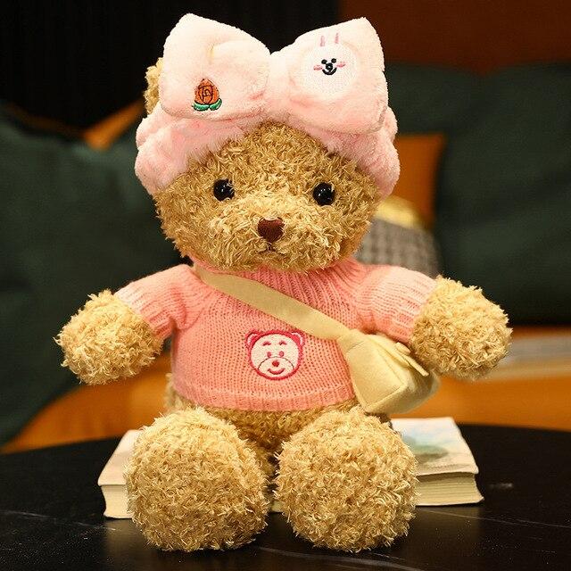 Мягкий плюшевый мишка Kawaii, плюшевые игрушки, милый медведь с одеждой и шляпой, куклы, прекрасный подарок, подушка для девочек, пара