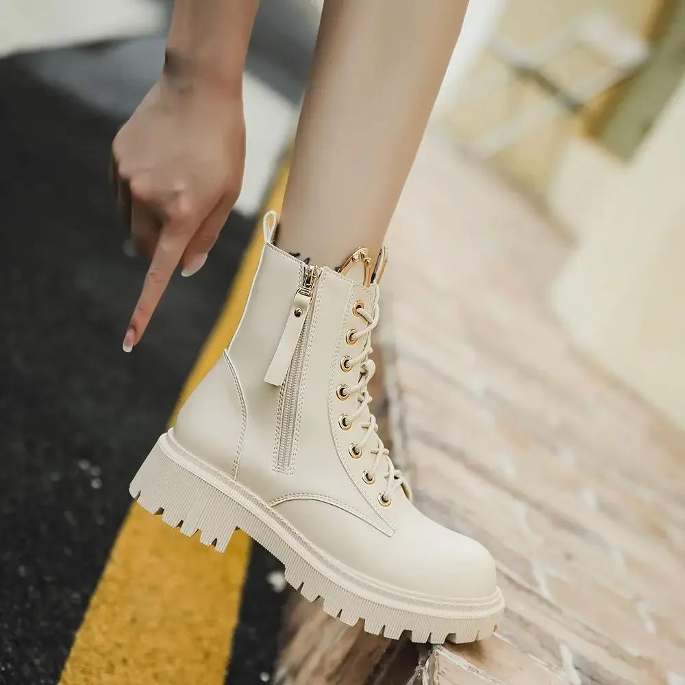 Platform Woman Short Shoes Fashion 2025 Booties Chunky Ankle Boots for Women Biker Chic and Elegant Autumn Designer Luxury Pu 39