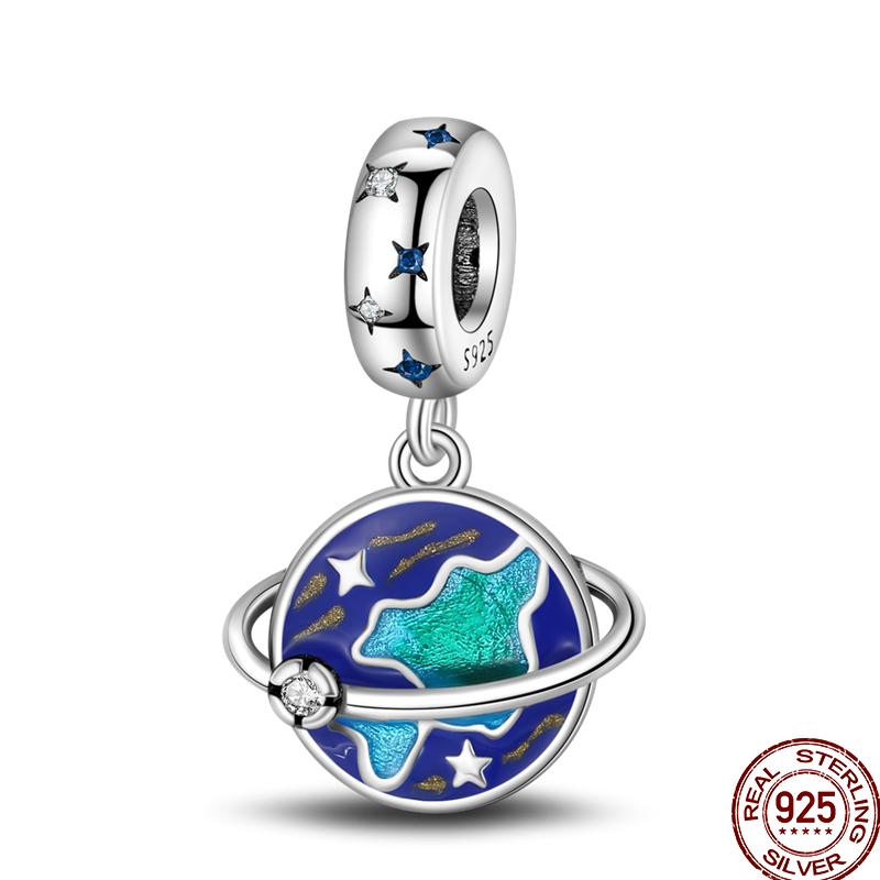 Copper Blue Mountains Airplane Stars Moon Blessing Charm Beads Suitable For 3Mm Original Bracelet Diy