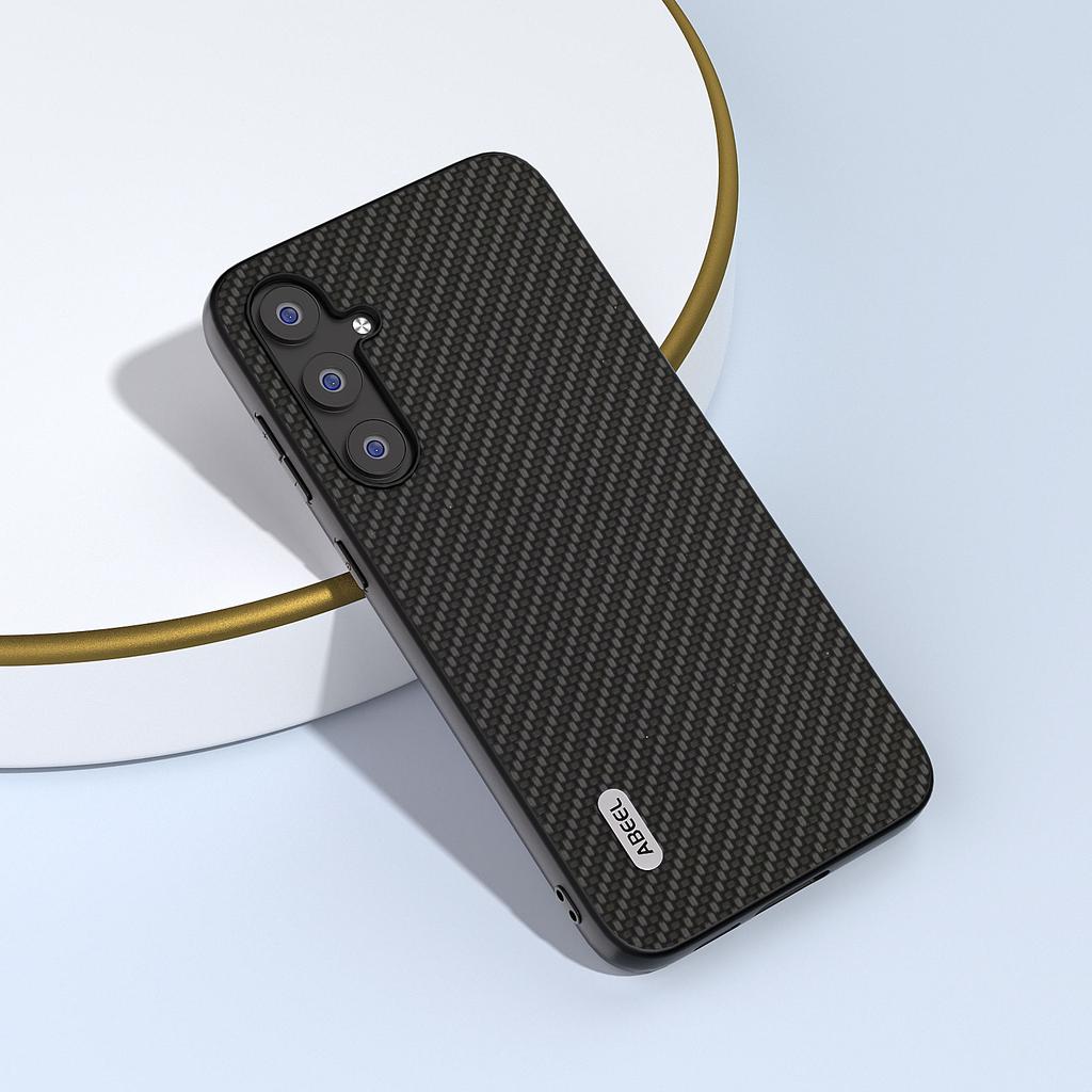 ABEEL For Samsung Galaxy S23 FE Leather Coated PC+TPU Case Carbon Fiber Texture Phone Cover