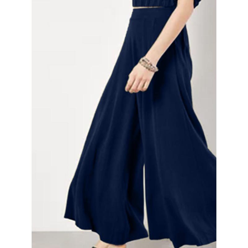 VEZFAA Damenmode, lässig, einfarbig, bedruckt, hohe Taille, Hosen, Hosen und Caprihosen