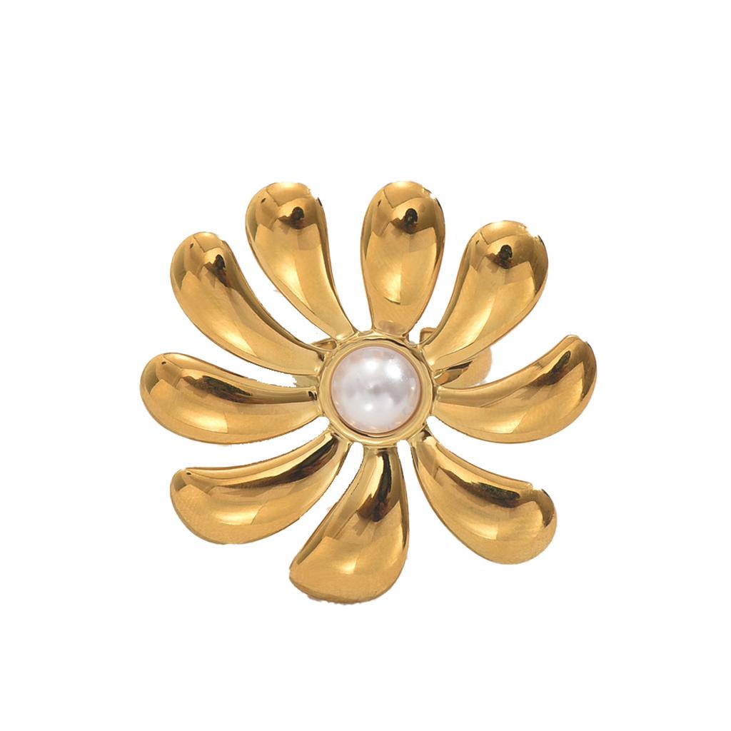 New Style Women's Ring Personalized Opening Inlaid Pearl Design Flower Ring Versatile Index Finger Ring