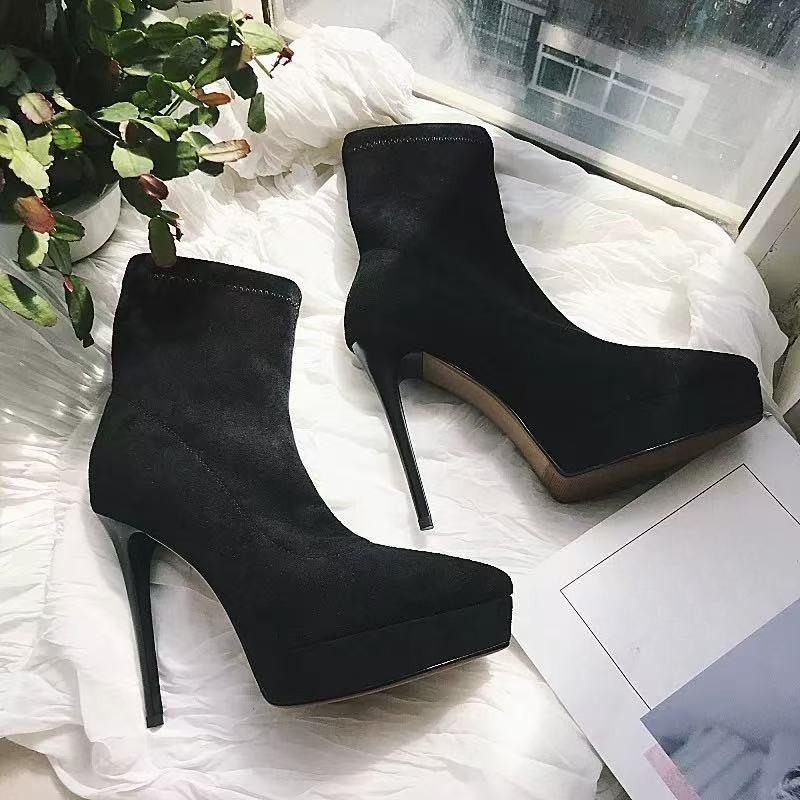 Fall/Winter  Stiletto Stretch Boots Pointed Toe Platform Suede Slean Sexy Temperament Booties