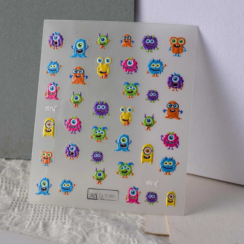 Kuaishou Douyin Hot-Selling 5D Cute Cartoon Character Nail Stickers - Little Monster Design