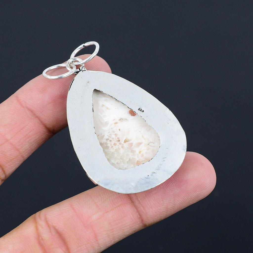 Daughters Day Sale 925 Sterling Silver Natural Scolecite Handmade Bezel Pendant