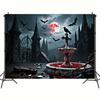 Red Full Moon,Crows,Castle,Bat Elements-Halloween Backdrop Tapestry for Party,Photography Booth,Festive Decor,Wall Decor