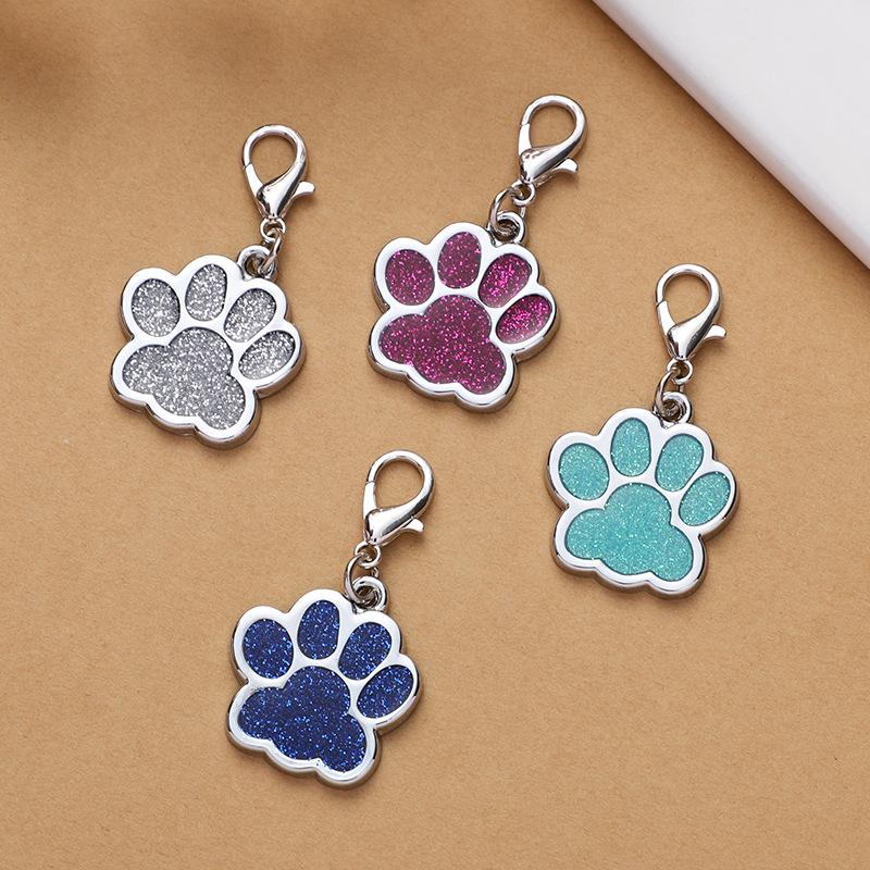 Dog Cat Collar Tag Pendant Pet Accessories Paw Glitter Pendant Keychain